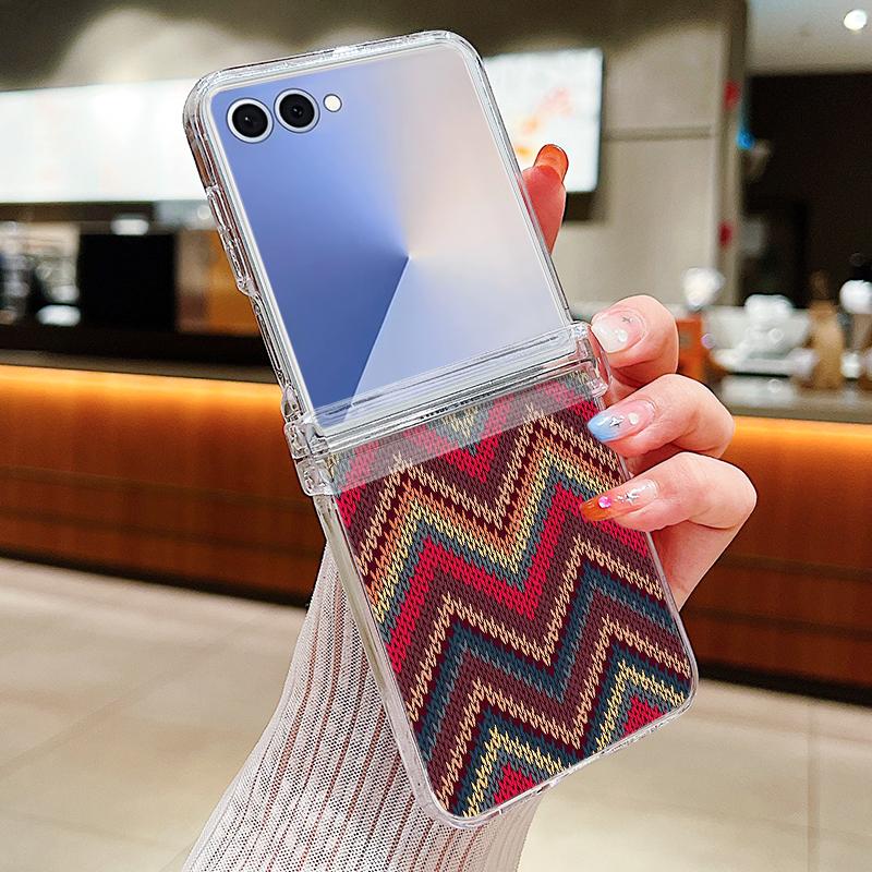 Печатный чехол для телефона с текстурой плетения для Samsung Galaxy Z Flip 7 FE 6 5 4 3 5G, складная прозрачная жесткая крышка из ПК для Samsung Z Flip7 Flip6