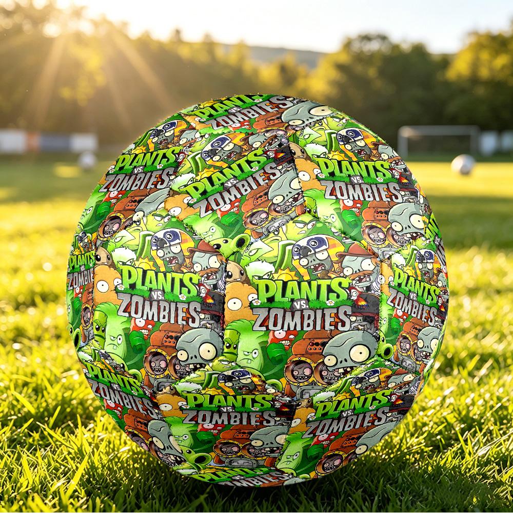 Size 5 Football Plants vs. Zombies Pattern, Wear‑Resistant Soccer Ball for Match Training Daily Sports Play