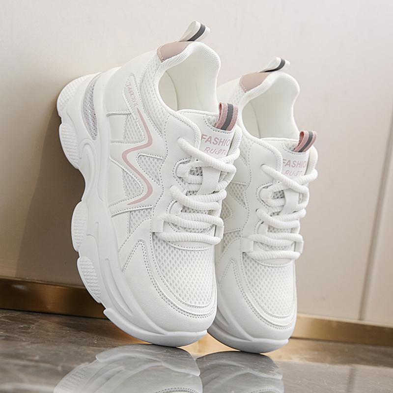 Fashion Breathable Thick Bottom Casual Sneakers Women Comfortable Lace Up Chunky Sport Shoes Woman Non Slip Platform Tennis Shoes Female