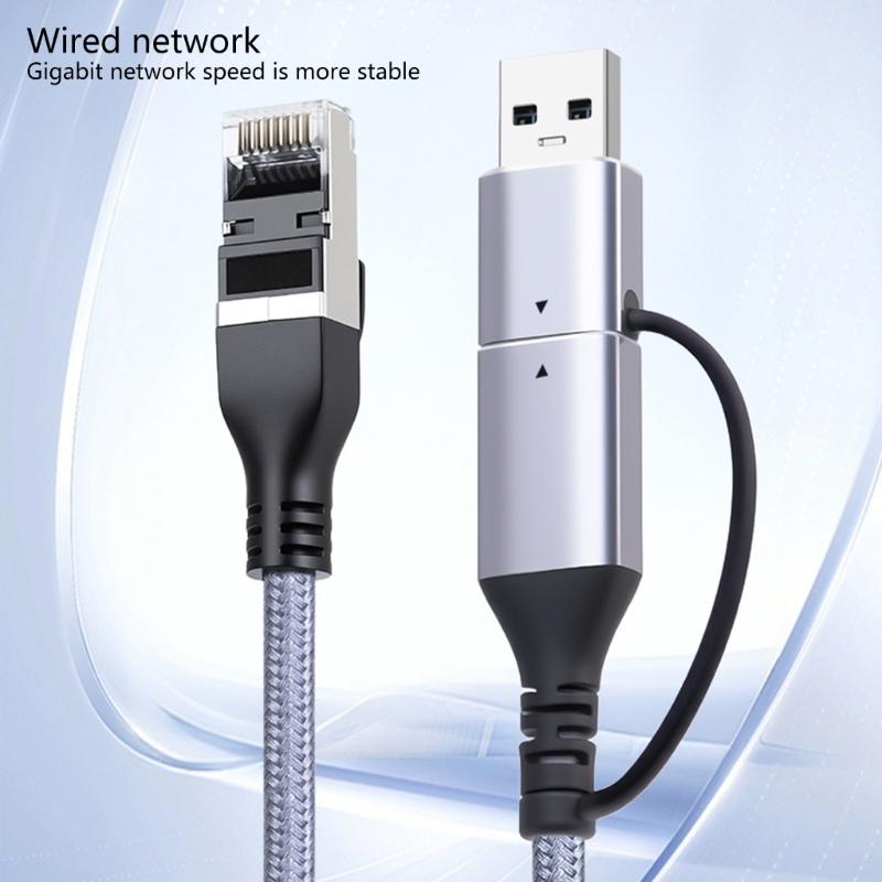 Кабели-конвертеры USB C в RJ45 Plug and Play Поддерживают гигабитные скорости Ethernet Конструкция из ПВХ в оплетке Для совместимости с несколькими устройствами