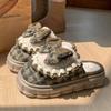 Повседневные полутапочки Baotou женские 2024 новые зимние модные кожаные кроссовки с бантом на танкетке женские домашние тапочки на платформе