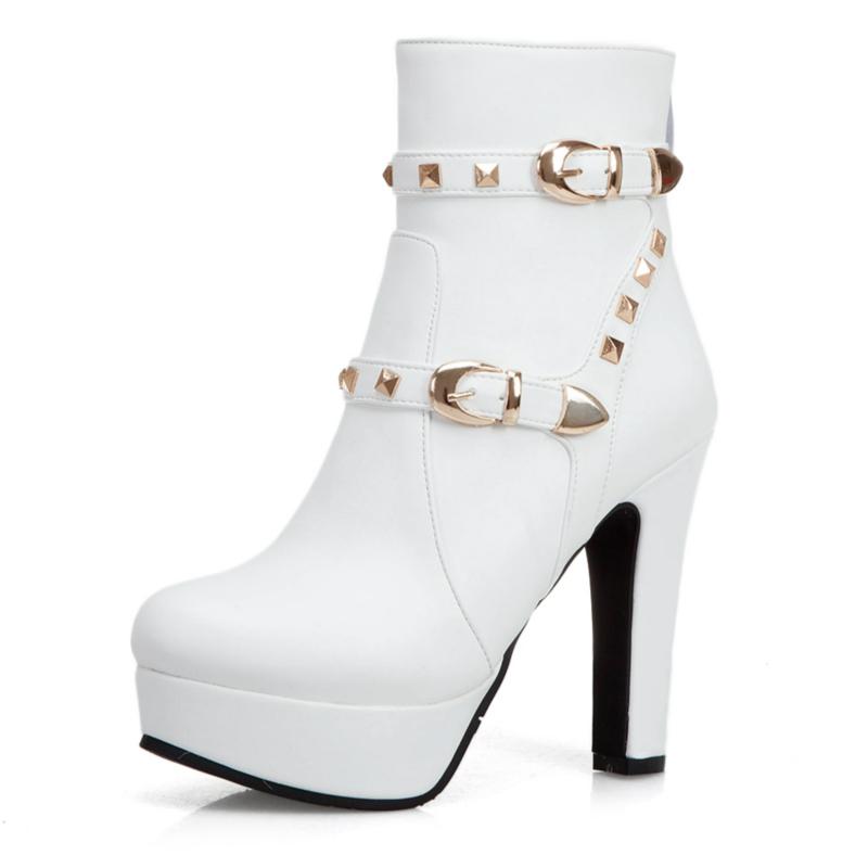 Модные женские ботильоны на платформе, сексуальные ботильоны с заклепками для женщин, красные, желтые, белые, черные, короткие, туфли для вечеринок, женская обувь больших размеров