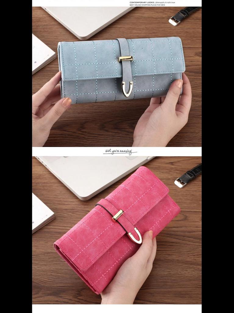 Light Luxury Frosted H-Buckle Long Women's Wallet with Drawstring Mobile Phone Bag