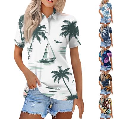 Женская модная повседневная рубашка с отворотом и коротким рукавом с принтом, женские топы на пуговицах