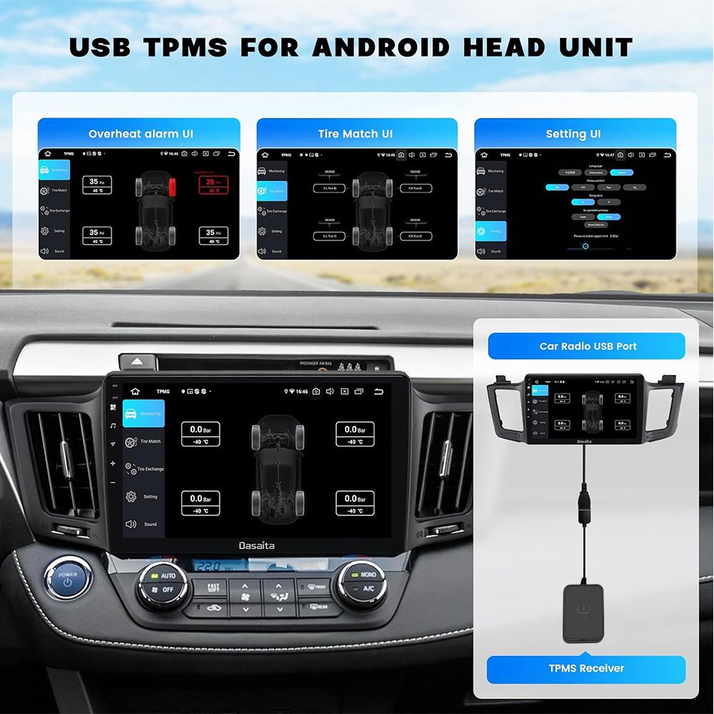 USB Android TPMS с датчиками контроля давления в шинах Система сигнализации Обмен беспроводной трансмиссией Система контроля давления в шинах