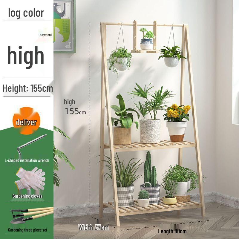 Carbonized Solid Wood Hanging Plant Shelf – Indoor/Outdoor Anti-Corrosion Flower Pot Rack for Succulents and Storage