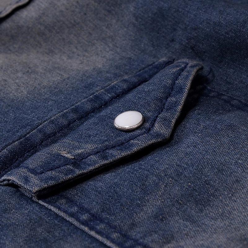 Новые мужские джинсовые рубашки с длинным рукавом, повседневные тонкие стильные рубашки из потертого хлопка