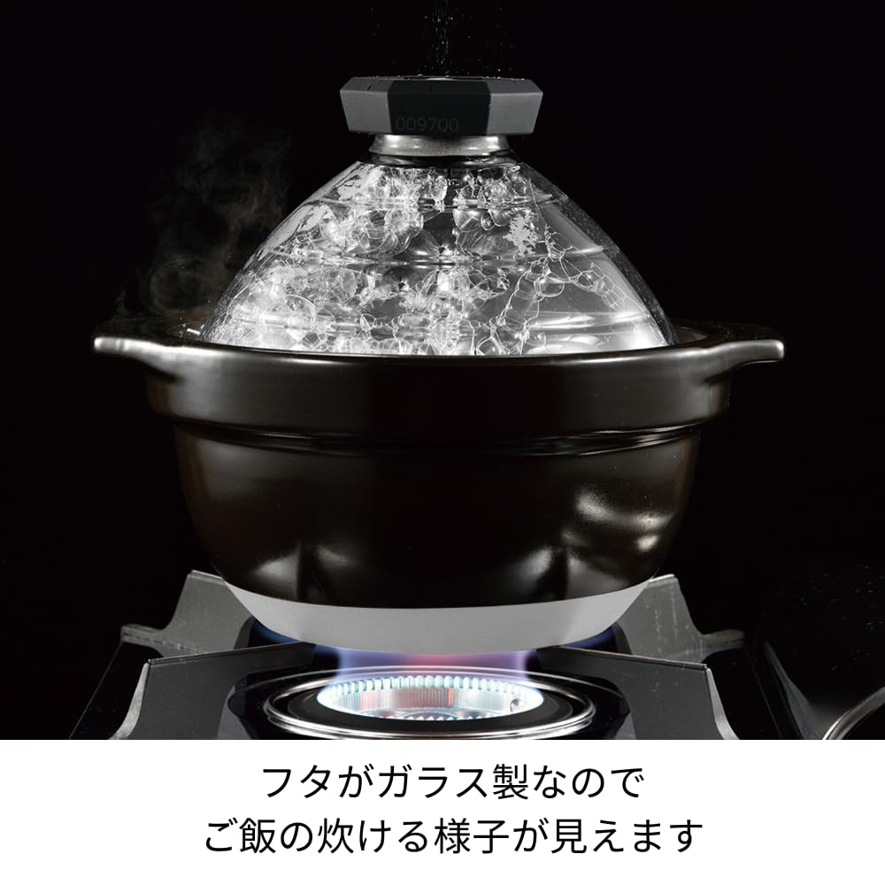 HARIO Rice Cooker with Glass cup See Made in (Hario) Lid, 2-3 capacity, contents, Heat-resistant glass, Gift, Japan, GNR-200-B-W