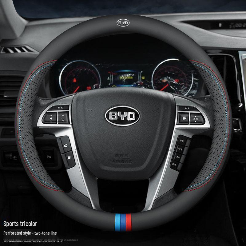 Настоящая кожаная оплетка руля BYD Song Pro для всех сезонов - Ультратонкая для моделей Han, Tang, Qin, Song MAX, Yuan и E2F3