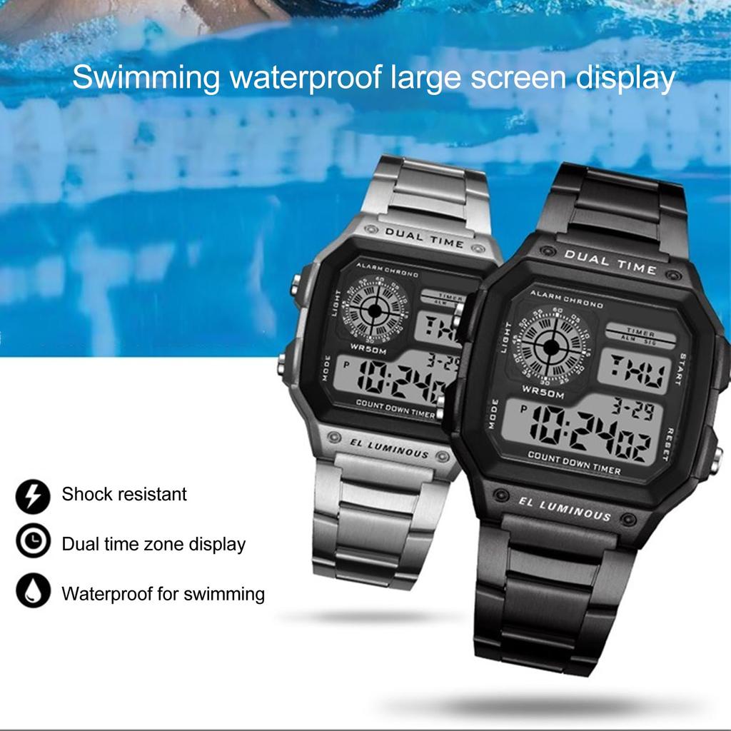 Digital Sports Luminous Sports Watch Silver Fashionable Vintage Watch,