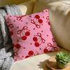 Cushion Cover Washed Linen Soft Breathable Decorative Case for Sofa Home Pillow cover Pink bow cherry pattern printed