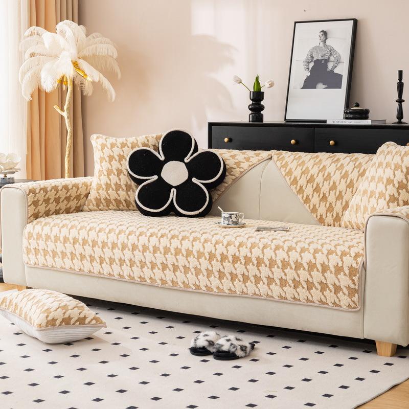 Подушка для дивана с рисунком «гусиная лапка», зимняя, новая, высококачественная, утолщенная, нескользящая, кожаная, чехол для дивана, тканевое полотенце