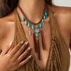 Ethnic Style Women Leaf Choker Woven Rope Leather Tassel Turquoise Stone Pendant Necklace Feather Retro Bohemian Necklaces