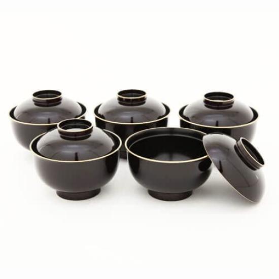 Kitaichi Lidded Zoni Soup Bowls, Set of 5, Made in Japan