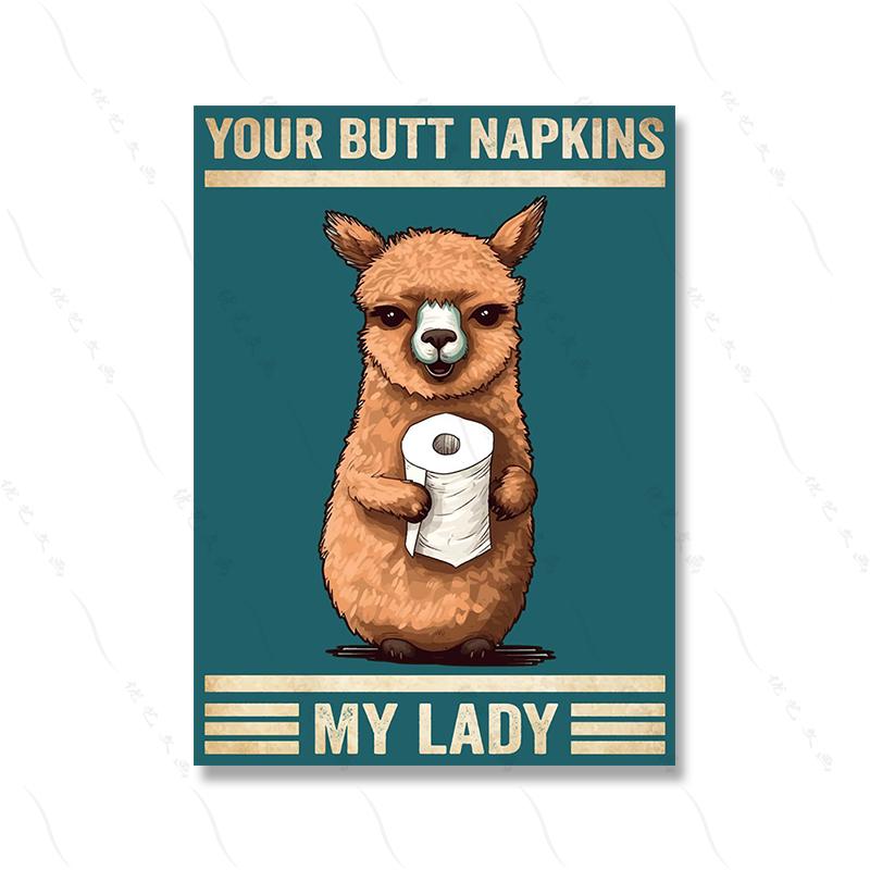 Салфетки для задницы Свинья Леди Смешной Юмористический Ретро Ванная Комната Настенный Арт Плакат Печать Туалет Животное Холст Картина Комната Домашний Декор