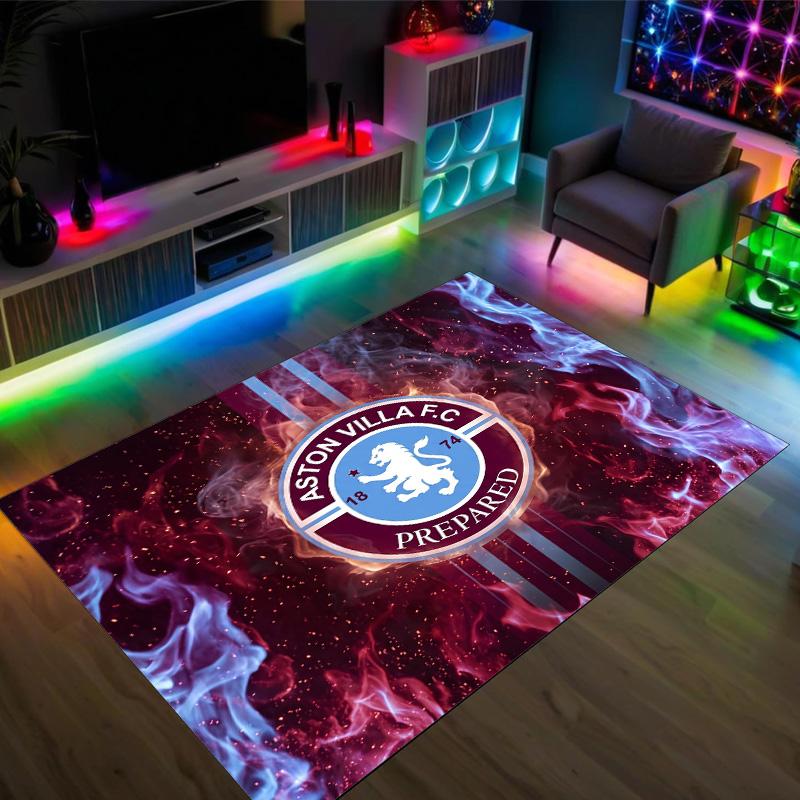 Aston Villa Football Design Crystal Velvet Carpet Cozy Non?Slip Printed Rug For Bedroom Living Room Entrance