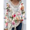 Women's Casual Round Neck Long Sleeved Pullover Printed Multi-color Women's T-shirt with Lace Stitching