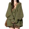 Women Sweater Coat V-Neck Long Sleeve Solid Color Knitting Coat with Large Pockets Mid-Length Loose Fit