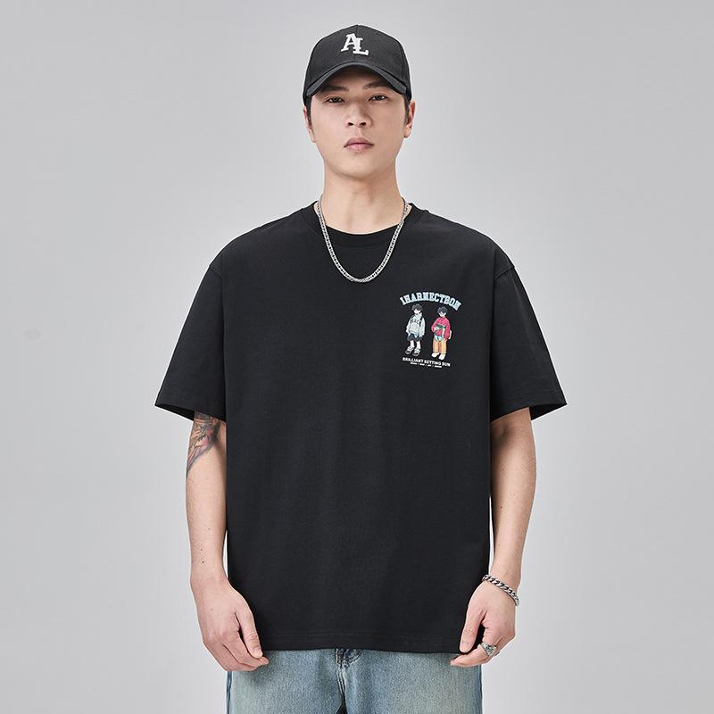 Новая летняя футболка с коротким рукавом с мультяшным принтом, мужская повседневная американская одежда, парная футболка