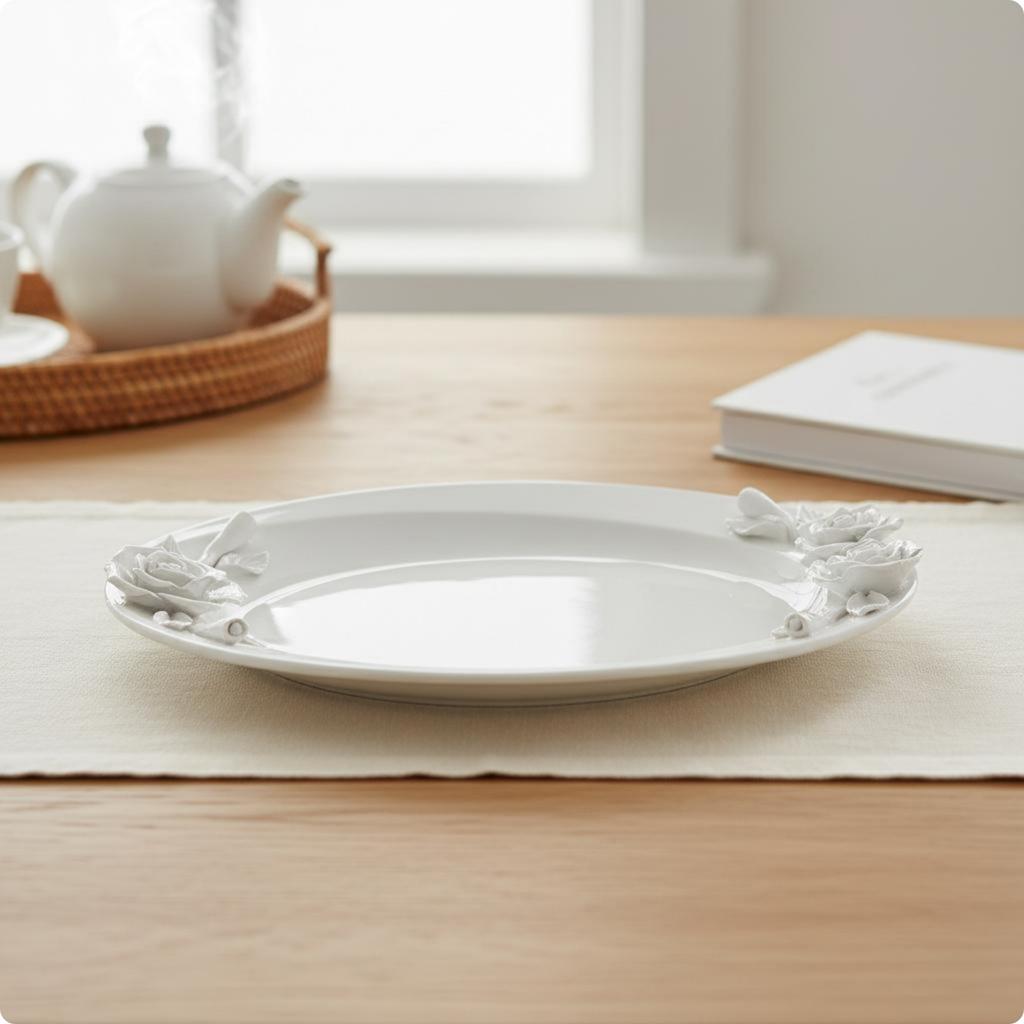 Embossed Flower Plate Set Easy to Clean Floral Ceramic Bowl and Cup Set Floral Relief Dinnerware Non Household Tableware