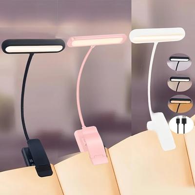 USB-фонарик для чтения с 3 цветами, сенсорным управлением, гибким зажимом, для ухода за глазами, ночник для книги, стола, портативный