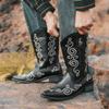 Модные вышитые мужские высокие сапоги осенние черные ковбойские сапоги для мужчин в национальном стиле вестерн мужские сапоги большого размера 46 высокие сапоги