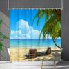 Shower Curtain Waterproof And Mildew-Proof Coconut Tree Beach Beach Bathroom Shower Curtain Shower Curtain Partition Curtain Free Punching