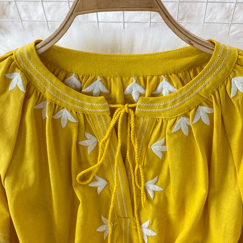 RUGOD Длинное платье в этническом стиле для путешествий и отдыха с вышивкой и круглым вырезом, с рукавами-фонариками, в богемном стиле, в стиле ретро, ​​свободное свободное платье для женщин