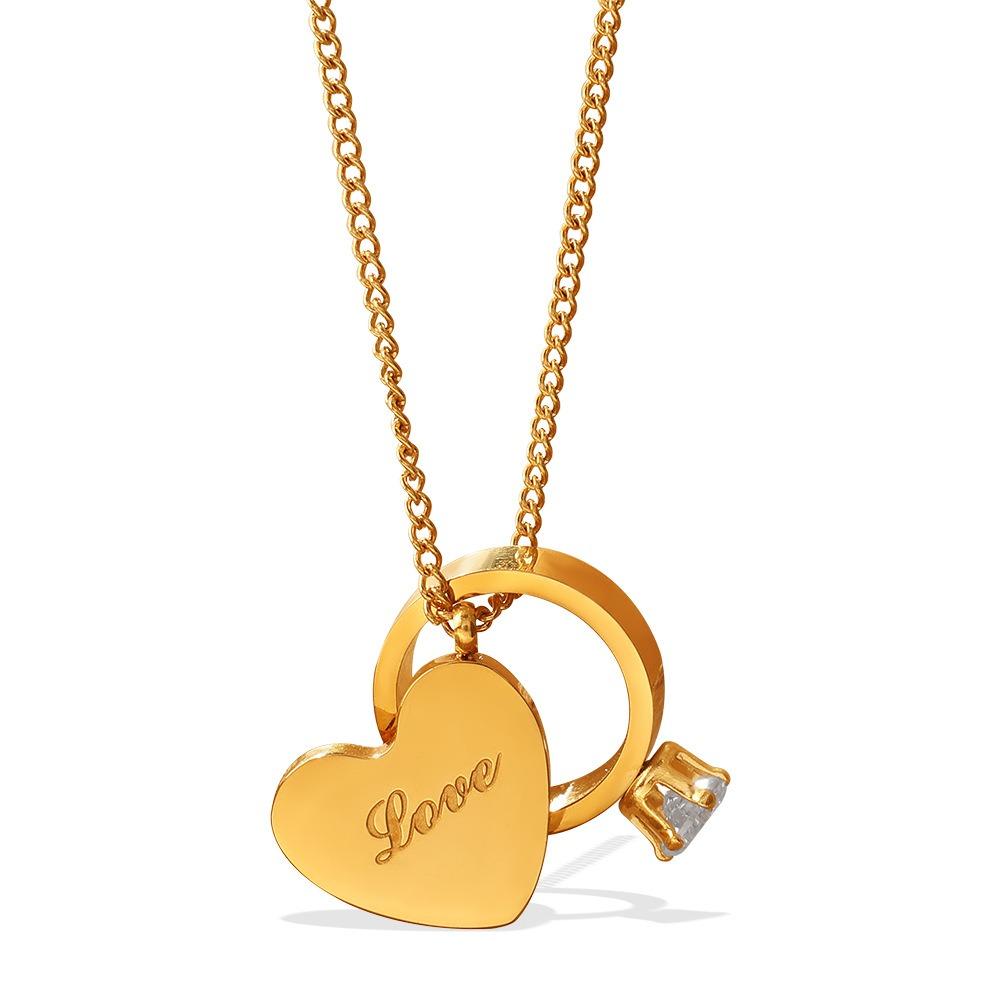 Vintage Heart Ring Pendant Necklace Gold Romantic Heart Necklace Love Inspired Choke Couple