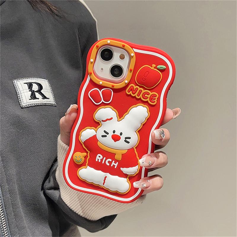 Ins корейский милый новогодний красный чехол для телефона с кроликом для Iphone 14 13 12 11 Pro Max «Милый кролик» силиконовый противоударный мягкий чехол Funda