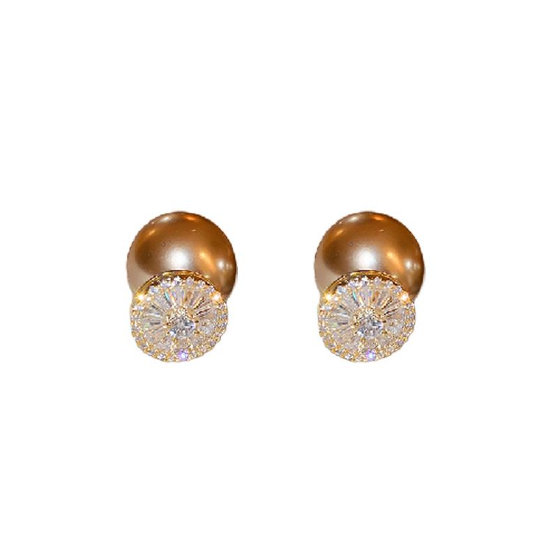 Real gold electroplated silver needle zircon pearl earrings fashion high-end stud earrings personalized versatile light luxury earrings women