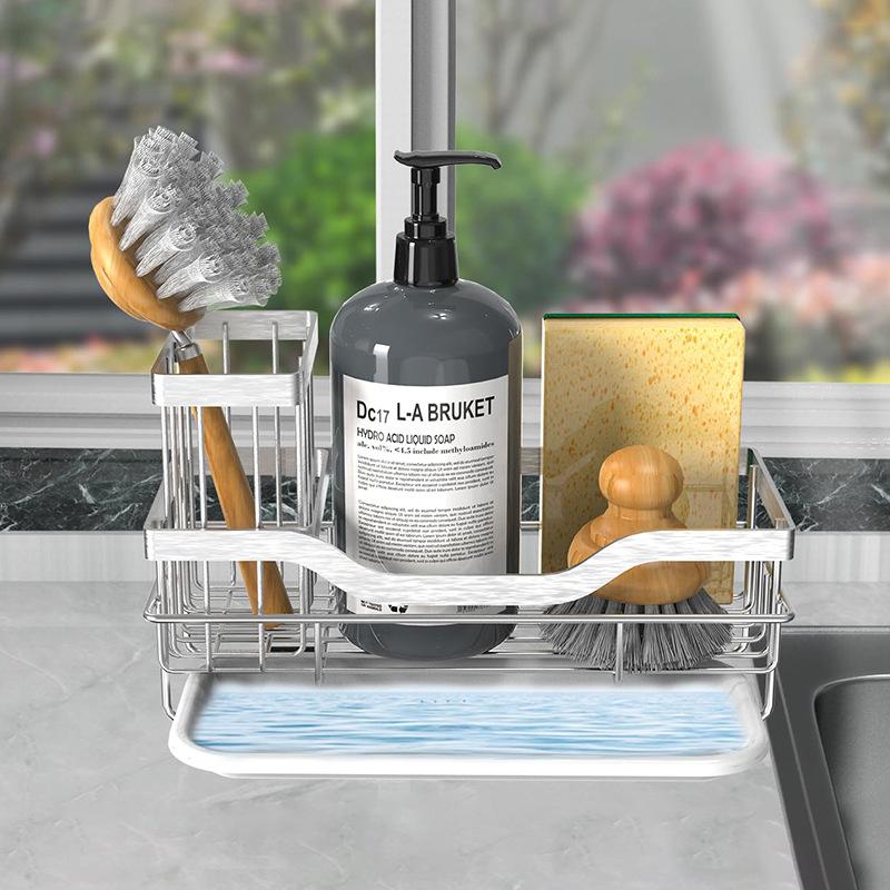 Самоосушающаяся полка для раковины из нержавеющей стали, полка для кухонной раковины, держатель для мыла и губки, органайзер для кухонной раковины
