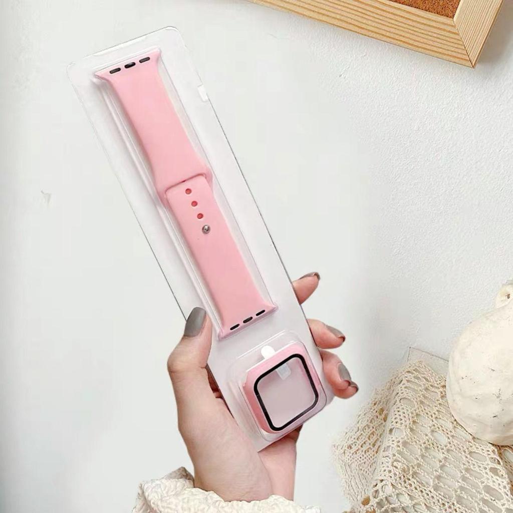 Glass+Case+Strap 3 In1 Apple Watch Band  Protective Shell Silicone Protection iWath Watch Band Case 2 In 1 For iWatch 2 3 4 5 6