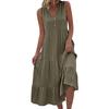 Women's Fashion Sleeveless Pleated Loose V-Neck Mid-Length Solid Colour Dresses