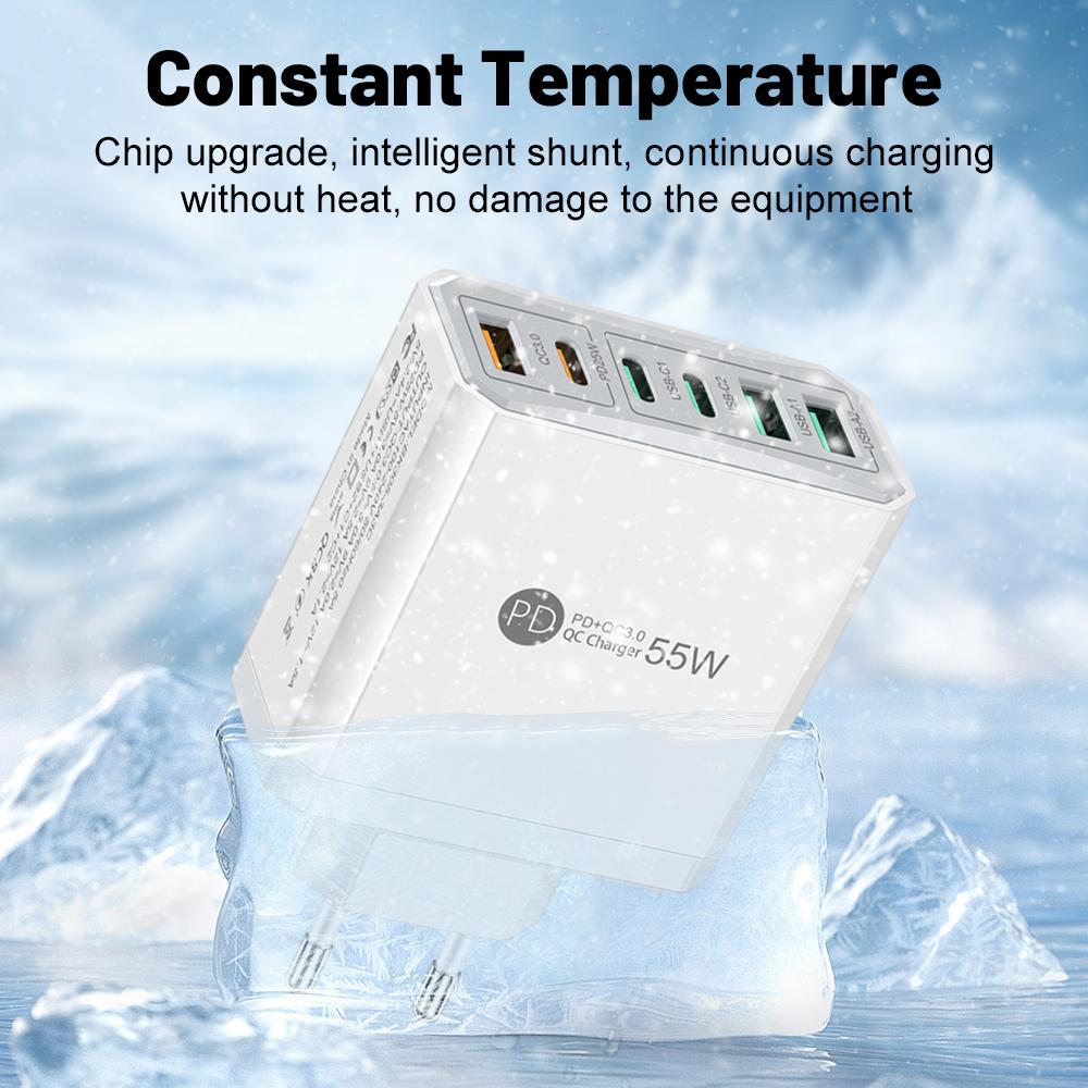55 Вт 3 порта USB 3 PD зарядное устройство адаптер для зарядки для Xiaomi iPhone 16 14 13 Samsung мобильный телефон штекер зарядное устройство QC 3.0 настенное зарядное устройство