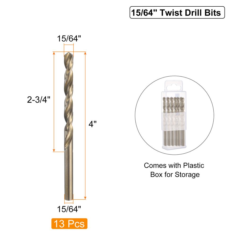13 шт. 17/64" 1/16" 7/32" 15/64" Спиральные сверла M35 Кобальтовые Быстрорежущая сталь Сверло для металла Нержавеющая сталь Инструмент для сверления