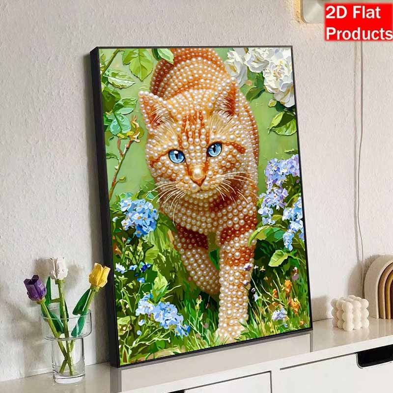 Набор для 3D-рисования жемчугом Дизайн Рыжий Кот Без рамы DIY Картина из бусин Холст Для досуга Ручная работа для декора стены спальни