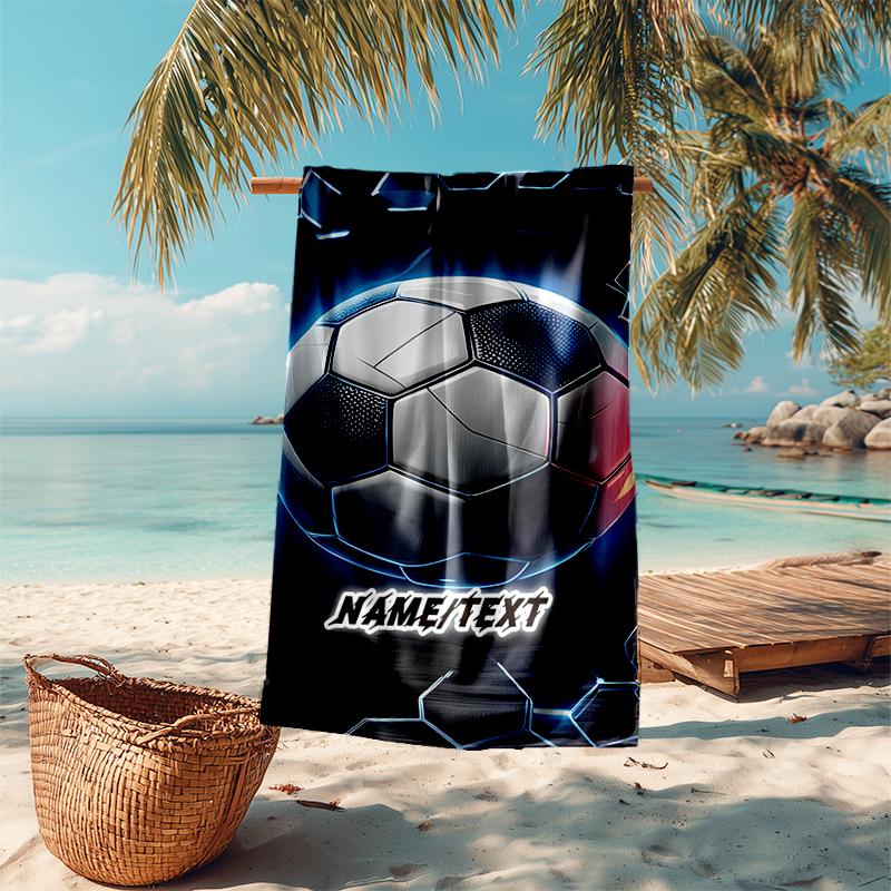 1PC Custom Name Futuristic Soccer Ball Beach Towel Highly Absorbent And Sand-Resistant Towel for Swimming, Pool, Yoga, And Travel Lightweight