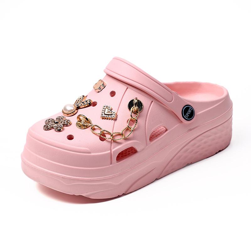 Милые мультяшные пластиковые туфли с каплями и цветочными отверстиями Женская одежда Нескользящие тапочки с сумкой на голову Модные трендовые повседневные сандалии