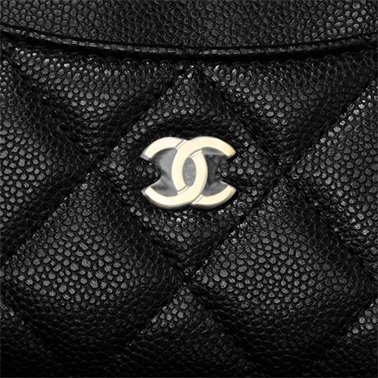 Chanel 23C Классический Золотой Логотип Double C Стеганый Глянцевый Текстурированный Телячий Кожаный Держатель для Карт Женские Аксессуары Черный AP3179-B10583-C3906