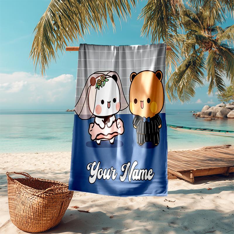 Personalized customized proof beach towel with Bubu Dudu pattern - soft, absorbent, quick-drying, perfect swimming, camping&bathing