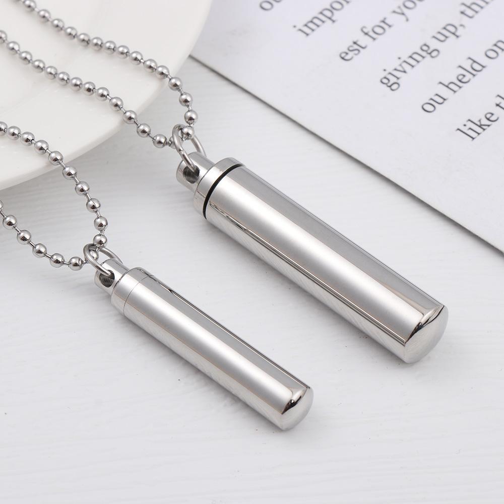 Beads Chain Openable Cylindrical Tube Wishing Bottle Necklace Perfume Vial Pendant Stainless Steel
