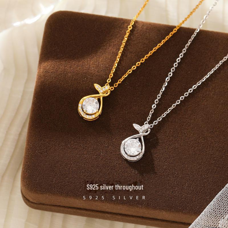 Banyan Tree S925 Silver Zircon Fishtail Necklace - Elegant Luxury Pendant for Women
