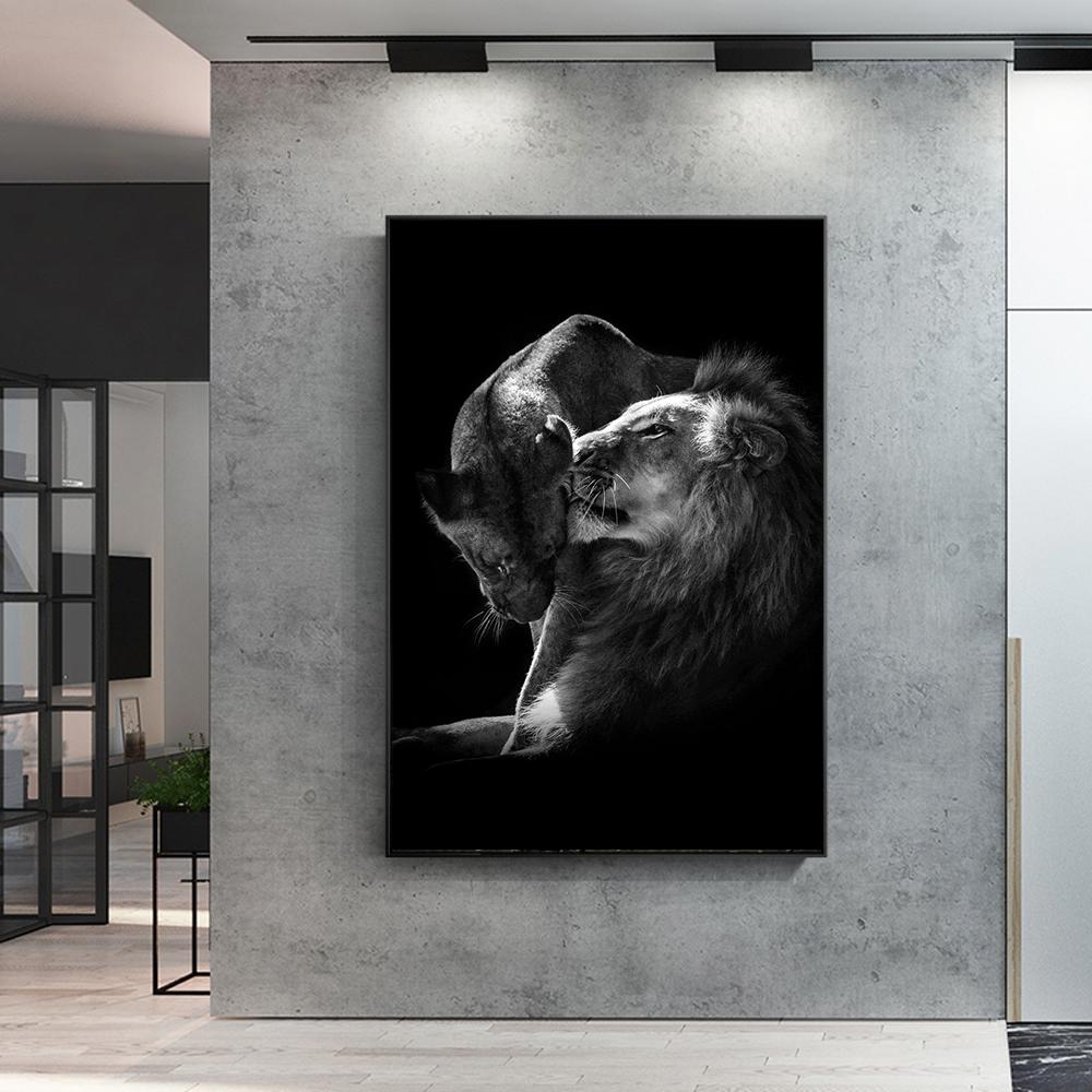 Animals Black And White Lions Love Family Prints Poster Canvas Painting Modern Wall Art Pictures Living Room Bedroom Home Decor