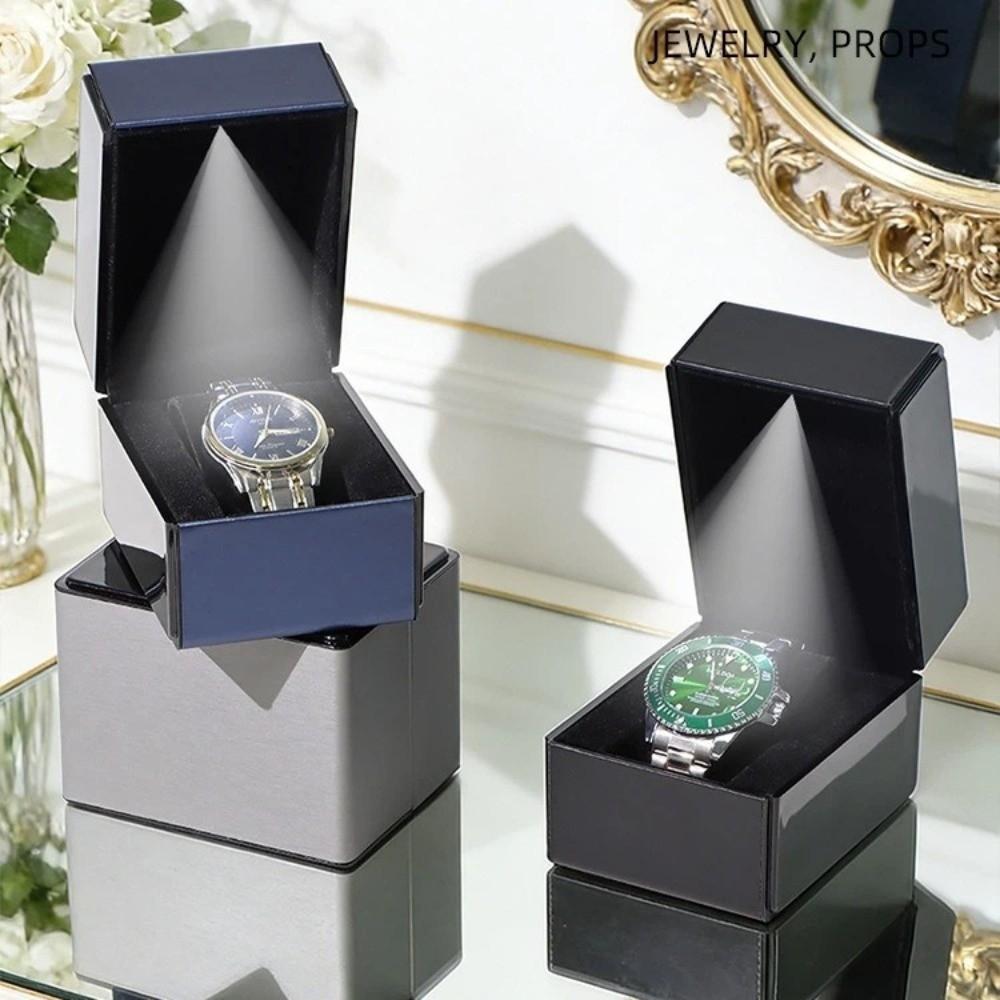 Exquisite PU Leather Watch Box Flip-Top Lid with LED Light Wristwatch Display Case Bracelet Storage Single Watch Gift Box Watch