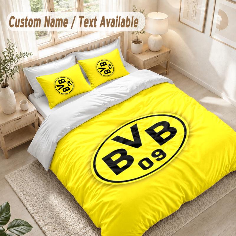 Borussia Dortmund Bedding Set, 1 Duvet Cover & 2 Pillowcases Soft Comfortable Bedroom Home Textile Decor