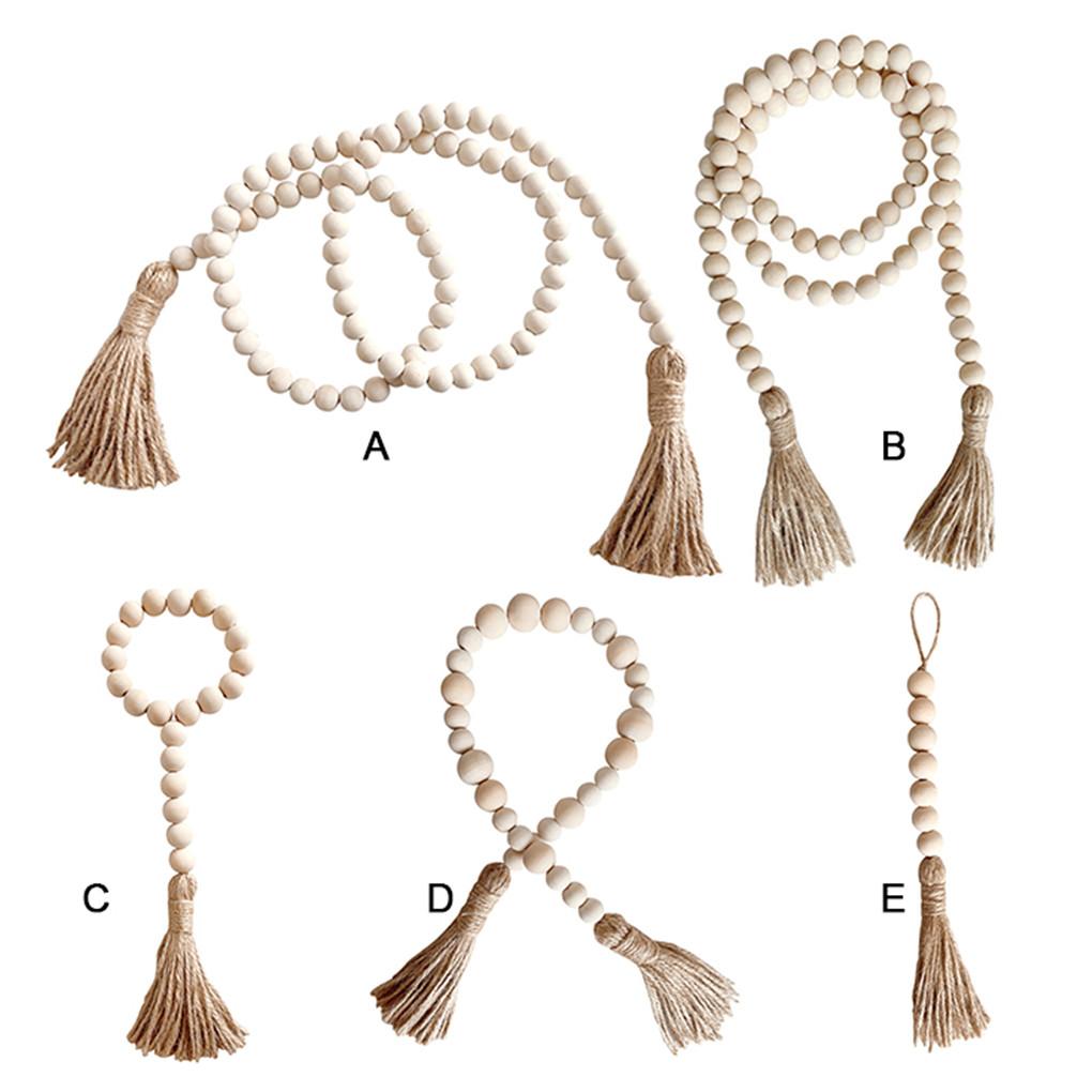 Nordic Wood Beads Garland with Tassel Farmhouse Beads Rustic Country Kids Home Wall Decor