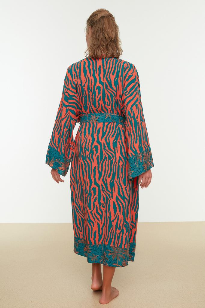 Women's Fashion New Kimono&Kaftan Ethnic Patterned Belted Maxi Woven KimonoKaftan