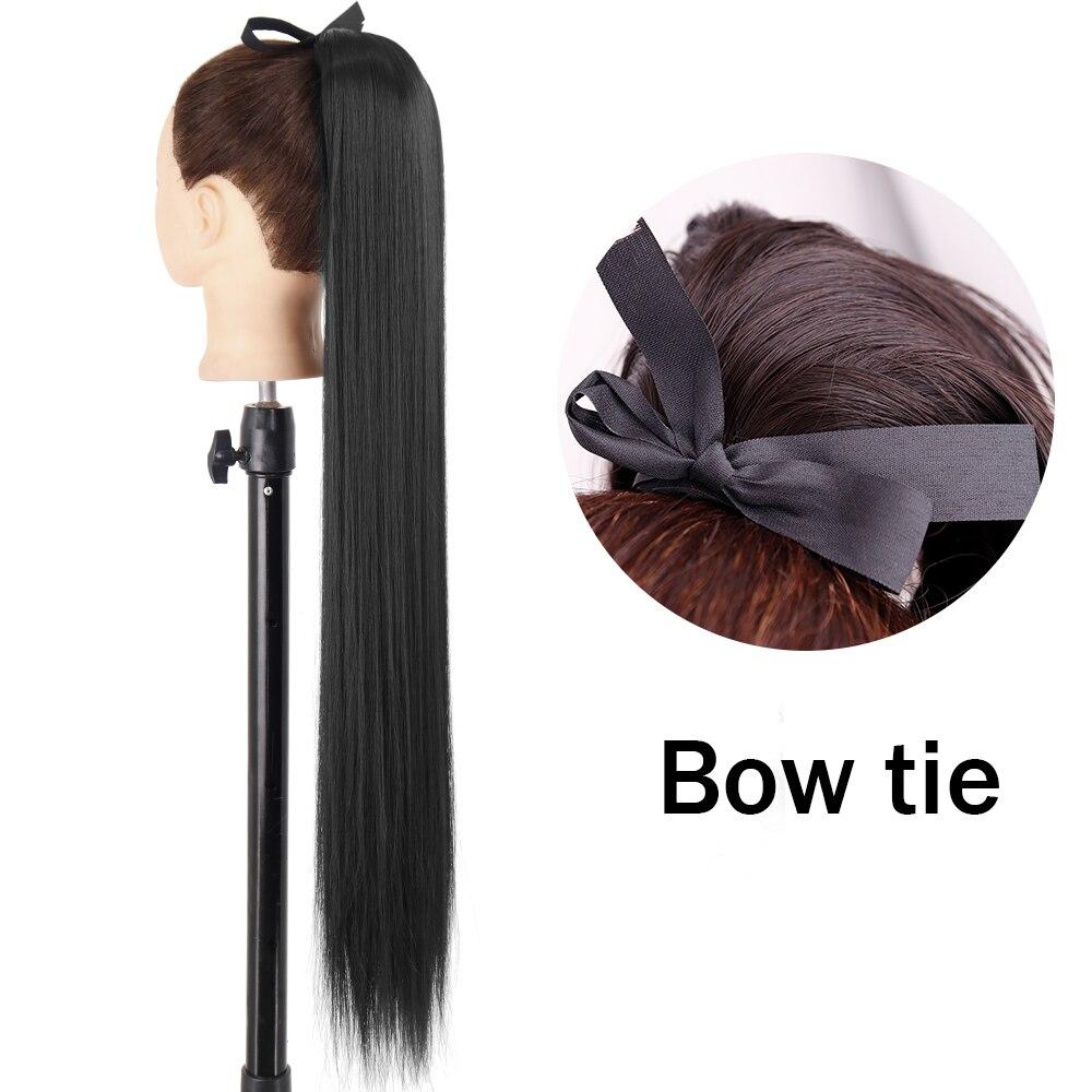 XINRAN Женский супер длинный прямой парик с хвостиком, красочный галстук-бабочка на липучке, наращивание волос с конским хвостом, синтетический термостойкий конский хвост