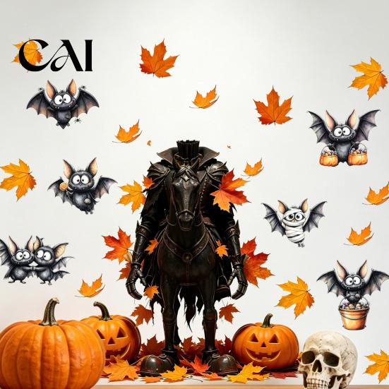 Self Adhesive Halloween Window Clings 2PCS Wall Stickers, Cartoon Ghost And Pumpkin Pattern Decals, Removable PVC Art for Living Room